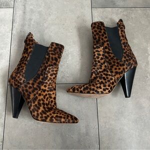 Veronica Beard Landon Calf Hair Leopard Print Heel Ankle Boots 39